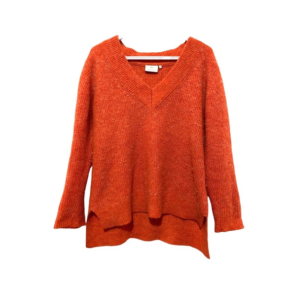 Kaffe Oversized Wool Mohair Blend V-Neck High Low Knit Sweater Burnt Orange XS-M - Picture 2 of 14